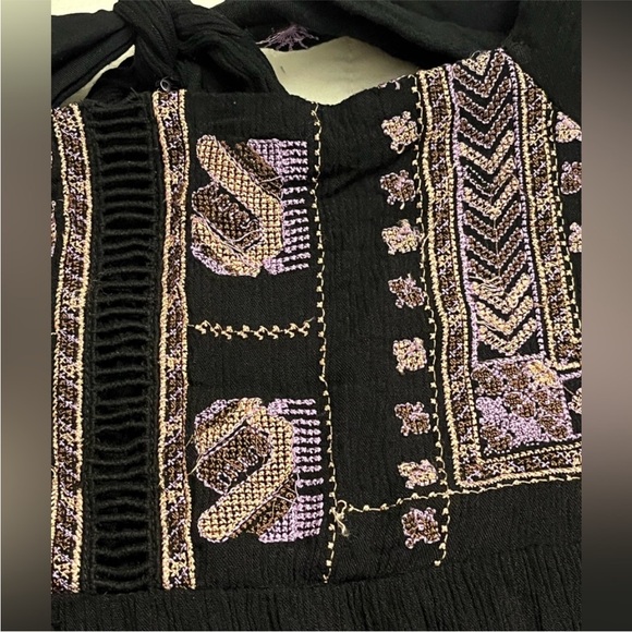 Free People Black Dress with Purple Embroidery - Picture 4 of 7